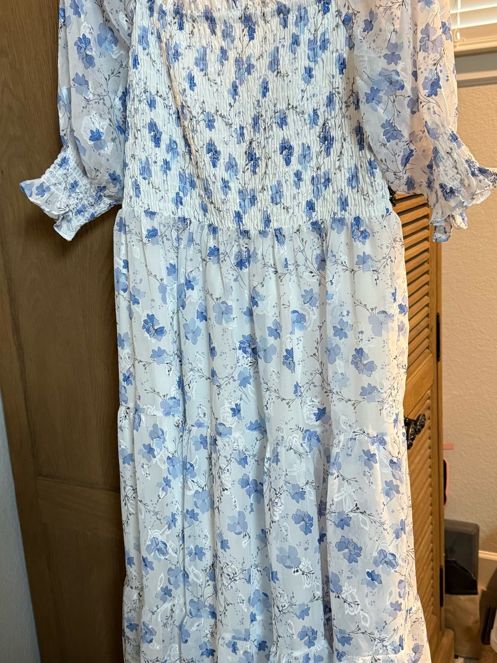 Baltic Born White Dress with Blue Floral Print